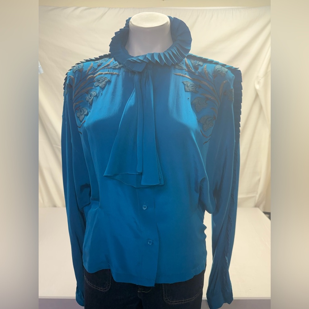 Vintage Mercedes & Adrienne CO Teal Embroidered Details.